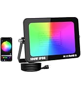 SKYWORLD 1 x 100W LED Floodlights Outdoor, Smart RGB Flood Lights with Plug, APP Remote Control, ...