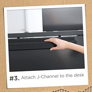 Install the under desk cable management j channel raceway to your wood, metal or glass desk