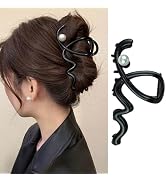 1Pcs Black Wave Hair Claw Clips Large Hair Clips with Pearl Design Wave Hair Clamp Clips Metal Sl...