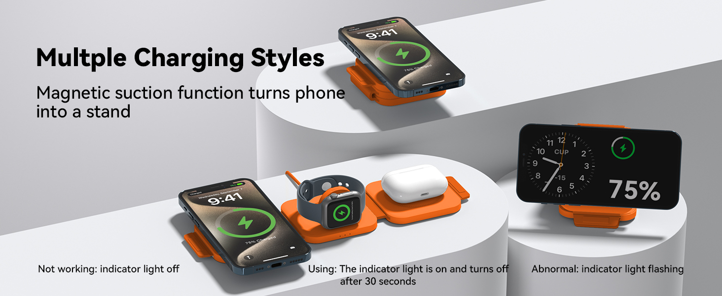Multple Charging Styles Magnetic suction function turns phone into a stand