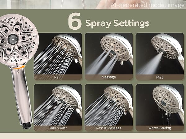Handheld Shower Head 6 Settings