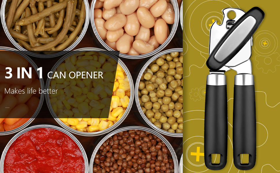 OUTWAY Can Opener, Professional 3-In-1 Multifunctional Manual Can Openers Bottle Opener