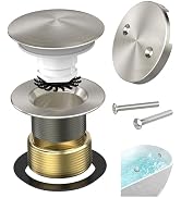 Sogmeter Brushed Nickel Tub Drain Kit with Hair Catcher, Premium Brass Mushroom Tip-Toe Bathroom ...