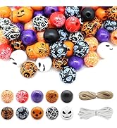 ZHFMLY 100pcs Halloween Bubblegum Beads 16mm Wooden Space Beads Round Wood Beads for DIY Bracelet...
