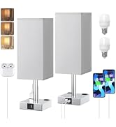 aooshine Touch Bedside Table Lamp Set of 2-3-Way Dimmable Night Lamp with USB A + Type C Charging...