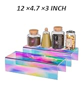 Sezanrpt Acrylic Shelf Riser 12x4.7x3 pack of 2, Iridescent Desktop Rectangular Acrylic Tray Pede...