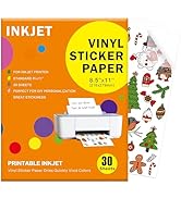 30 Sheets Premium Printable Vinyl Sticker Paper Clear - 8.5x11" for Inkjet Printers, Waterproof T...