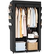 BrFoYu Portable Closet for Hanging Clothes, Portable Wardrobe Closet with Cover, 4 Storage Shelve...