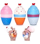 Anboor 3 Pcs Ice Cream Squishies Toy, Stretchy Ice Cream Stress Ball Toy, Squishys Food Stress Re...