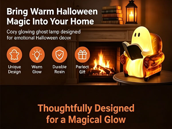 ghost reading book lamp halloween decor