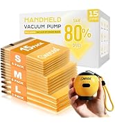 SNOCOD Travel Vacuum Bags with Pump, 15 Pack Vacuum Storage Bags for Clothing, Brushless Motor Ty...