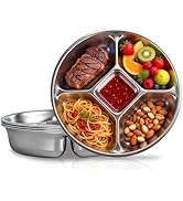 YEJZXY Stainless Steel Kids Plates Set of 4, 8.5'' Round Divided Toddlers Plates, 5 Compartments ...
