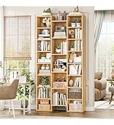FOTOSOK 71’’ Tall Bookshelf, Triple Wide Bookshelf with Adjustable Shelves, 8 Tier Media CD DVD S...