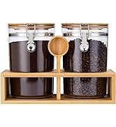 Yangbaga Plastic Coffee Containers with Shelf, 2×58OZ Coffee Bean Storage with Airtight Locking C...
