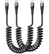 USB C to C Cable 100W 3FT for Car, Coiled USB C Cable Fast Charging for iPhone 16, Short USB Type...