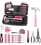 HANGYING 39 Piece Pink Tool Set for Women, All Purpose Household Hand Tool Kit with Plastic Stora...