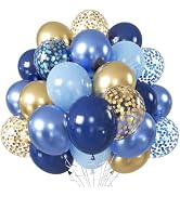 Blue and Gold Balloons, 60Pcs 12Inch Navy Pearl Blue Party Balloons with Metallic Gold Blue Heliu...