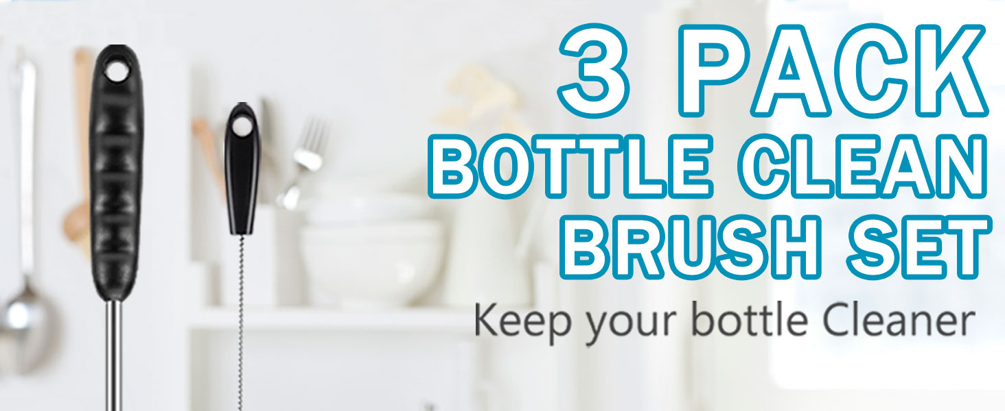 Bottle Brush Set of Three,Washable Coffee Cups, Water Bottles, Baby Bottles