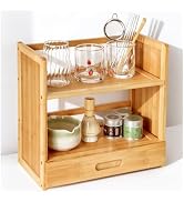 AIEVE Matcha Station Organizer, 2-Tier Bamboo Shelf with Hidden Drawer, Coffee Station Organizer ...
