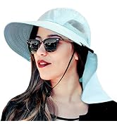 Wide Brim Sun Hat with Neck Flap, UPF50+ Hiking Safari Fishing Hat for Men Women