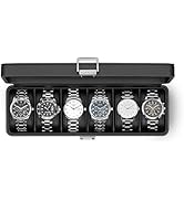 Vlando 6-Slot Watch Case for Men, Watch Box with Glass Lid, Lockable Watch Holder, Business Textu...