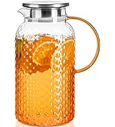 PARACITY Glass Pitcher Squama Designed 64 oz, Glass Water Pitcher, Iced Tea Pitcher with Lid and ...