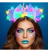 JEAIRTS Light Up Mermaid Bow Headband Glowing Seashell Mouse Ears Headpiece Led Birthday Costume ...