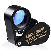 30x Magnification Jewelry Gem Loupe with UV & 6 LED Light, 21mm Optical Glass Triplet Magnifiers ...