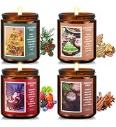 Christmas Candles, 4 Pack 36 Oz Amber Jar Natural Soy Candle Sets, Christmas Tree/Spic/Eve/Cookie...