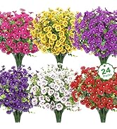 Besteek 24 Bundles Artificial Flowers for Outdoors Fake Silk Flowers UV Resistant Faux Plants Euc...