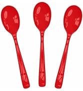 SietDESEO 25 PCS Red Plastic Spoons Disposable Utensils Heavy Duty Red Spoons Disposable Cutlery ...