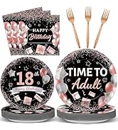 gisgfim 96 Pcs 18th Birthday Plates and Napkins Party Supplies Rose Gold Black Time To Adult 18th...