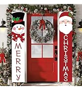 Ivenf Christmas 2pc Outdoor Yard Banner, Red White Santa Snowman, Merry Decorations, Sturdy Poles...
