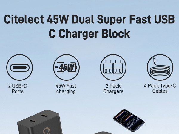 45W Dual Super Fast USB C Charger Block