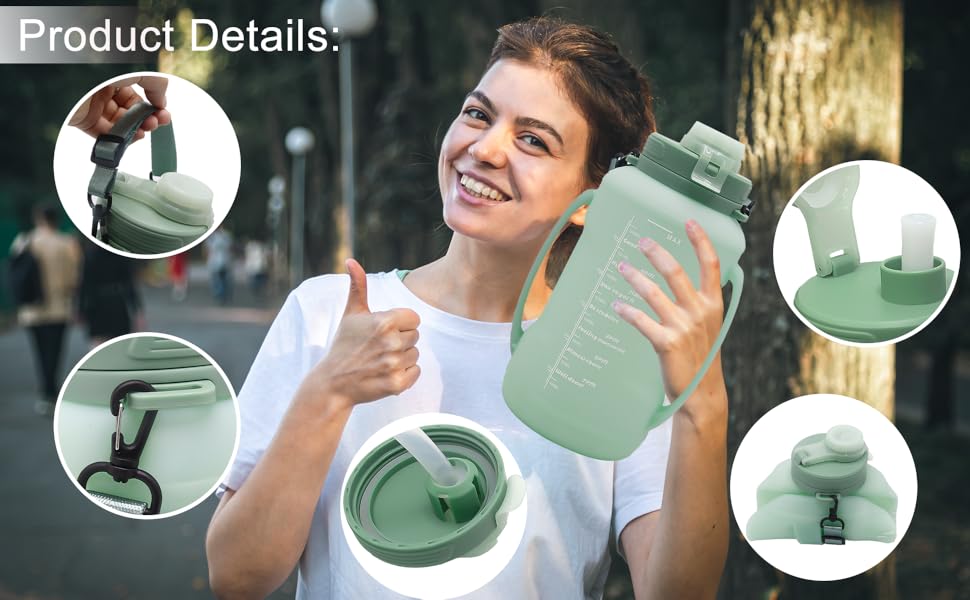 64oz Collapsible Water Bottle with Straw