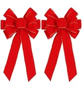 2 Pack Red Christmas Bows Outdoor Decorations,12”x20” Large Christmas Tree Topper Bow, Velvet Wre...