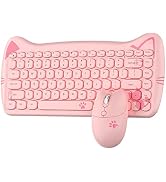 Wireless Keyboard and Mouse,2.4GHz Wireless Retro Cute Cat Keyboard with 84 Key Mouse and Keyboar...