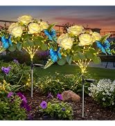 suddus Solar Garden Lights, Rose Lights Outdoor, Solar Flowers Garden Lights with 10 Rose and 4 B...