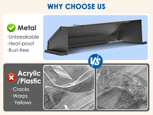 Unbreakable steel deflector - heat resistant heavy duty metal won't warp or melt from hot air