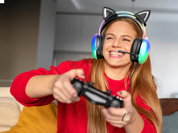 Cat Ears Headset wth Pretty Light for Office