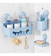 LEVERLOC Shower Caddy Suction Cup Set Shower Organizer & Soap Holder & Toothbrush Holder, Bathroo...