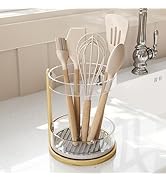 Wealone Round Kitchen Utensil Holder with Diatomaceous Earth Base, Bamboo & Acrylic Countertop Or...