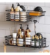 TAILI Shower Caddy Suction Cup 2 Pack with Hooks and Soap holder, Heavy Duty Shower Organizer for...