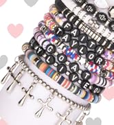 black style bracelets on heart print background