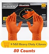wcy 9 Mil Heavy Duty Orange Nitrile Gloves,Raised Diamond Texture Grip,Industrial Mechanic Rubber...