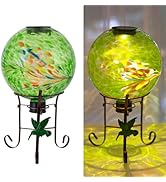 VEWOGIFT 10 Inch Solar Glass Gazing Ball, with 9.4" Tall Metal Gazing Globe Stand, Solar Ball Lig...