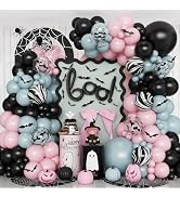 Froova Halloween Balloons Arch Dusty Pink Blue Balloon Garland Kit Boo Foil Balloons with 3D Bat ...