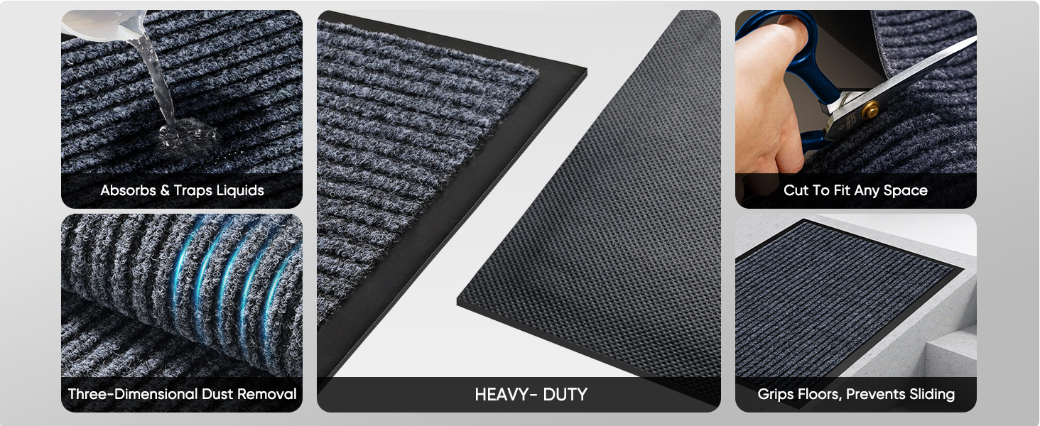 mat absorbs liquids, removes 3D dust, and grips the floor. Can be custom cut to fit your space