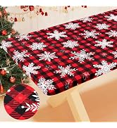 Smiry Buffalo Plaid Snowflake Picnic Tablecloth, Waterproof Elastic Fitted Table Covers for 6 Foo...