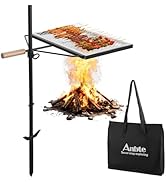Anbte 35" Swivel Campfire Grill Grate, 360° Adjustable Heavy Duty Chrome-Plated Steel Fire Pit Gr...